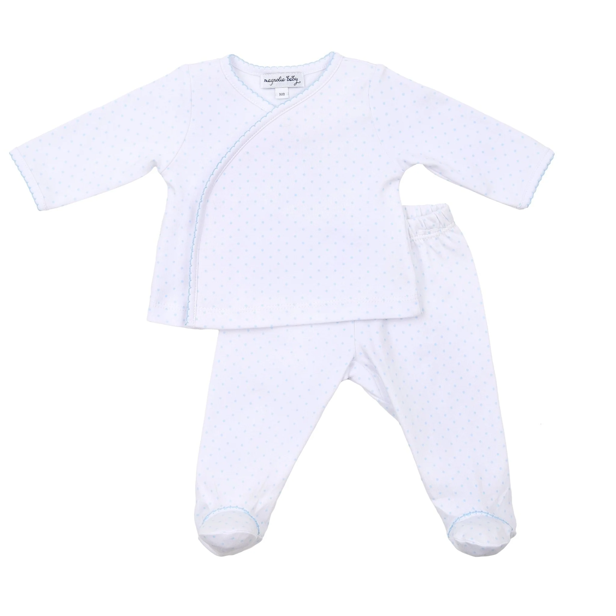Mini Dots Kimono Footed Pant Set - Blue - Image 3